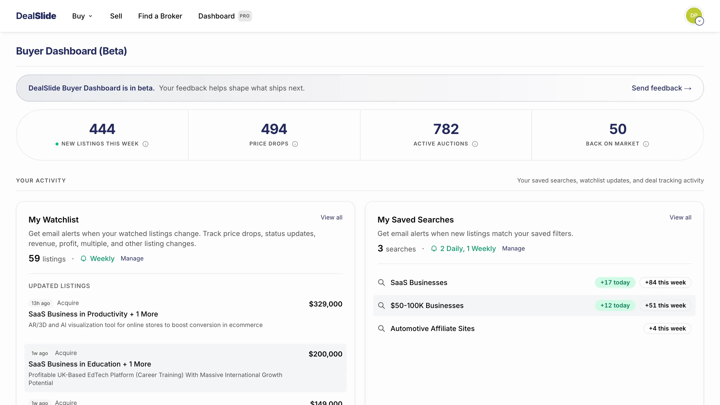 DealSlide buyer dashboard preview